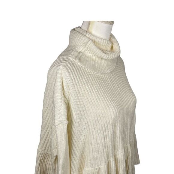 Free People Layer Cake Ivory Cream Funnel Neck Swing Cotton Blend Sweater M L XL - Picture 7 of 13